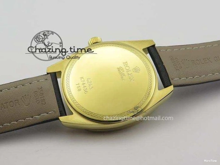 MiroTime 0114 Stylish Cellini Date YG White Stick Dial On Black Leather Strap A 3881